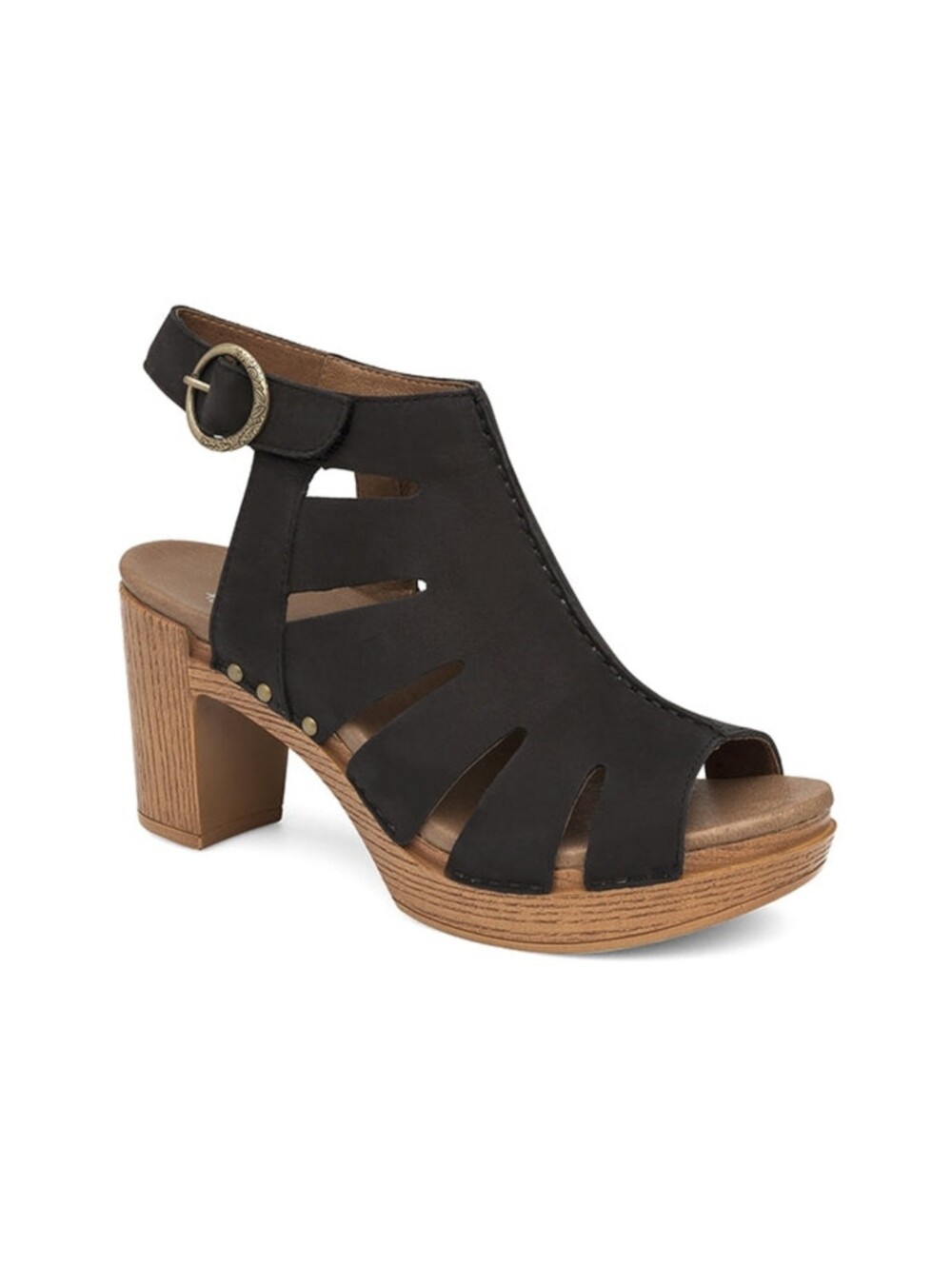 Dansko Demetra Peep Toe Caged Leather Platform Sandal in Black